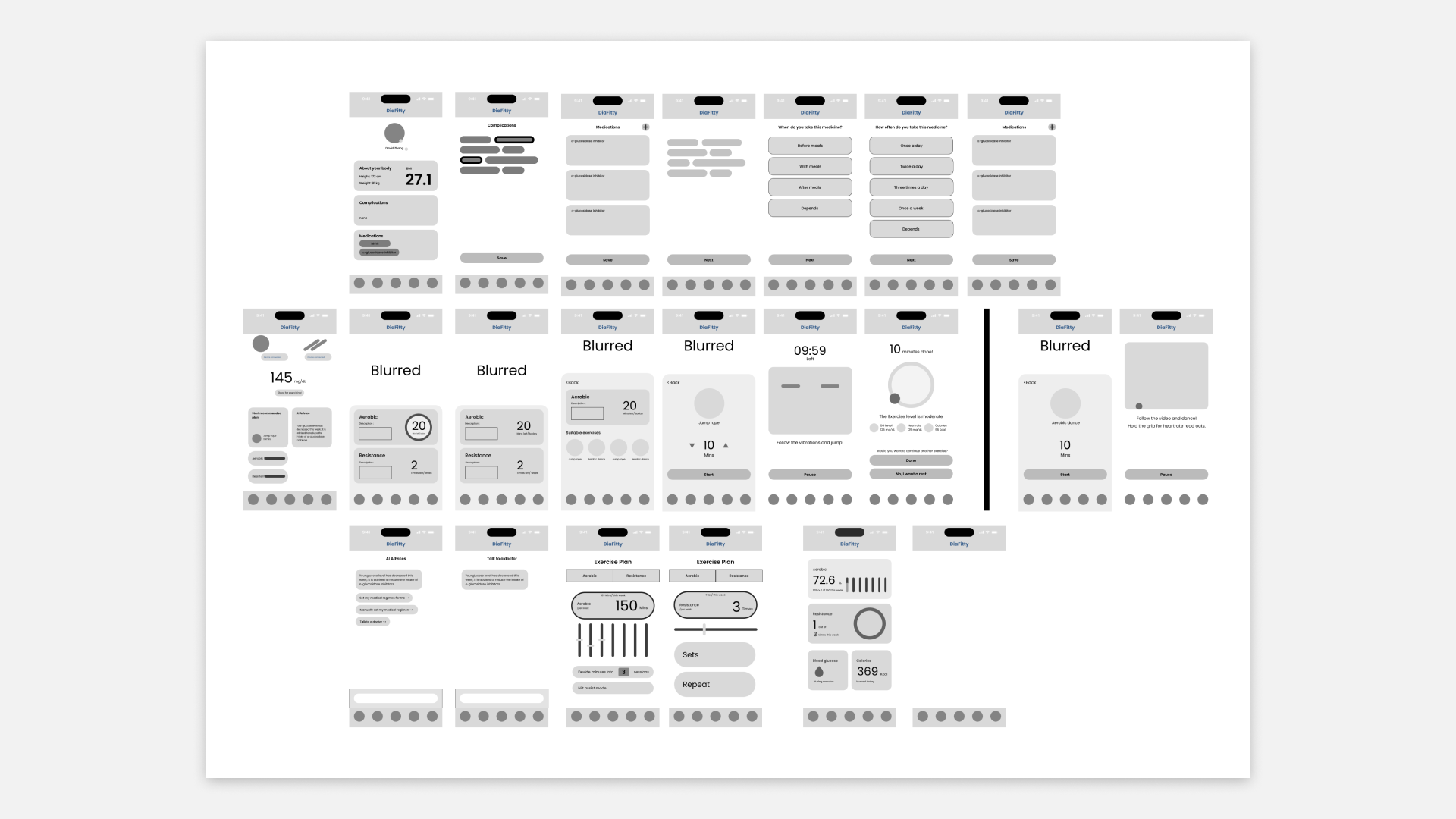 DiaFitty wireframe overview